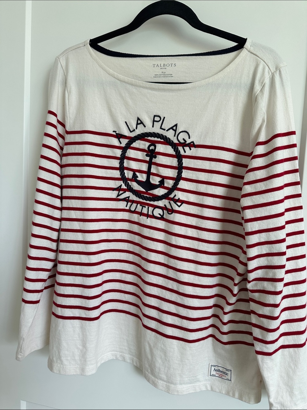 Talbots Red & White Nautical Stripe Anchor Tee